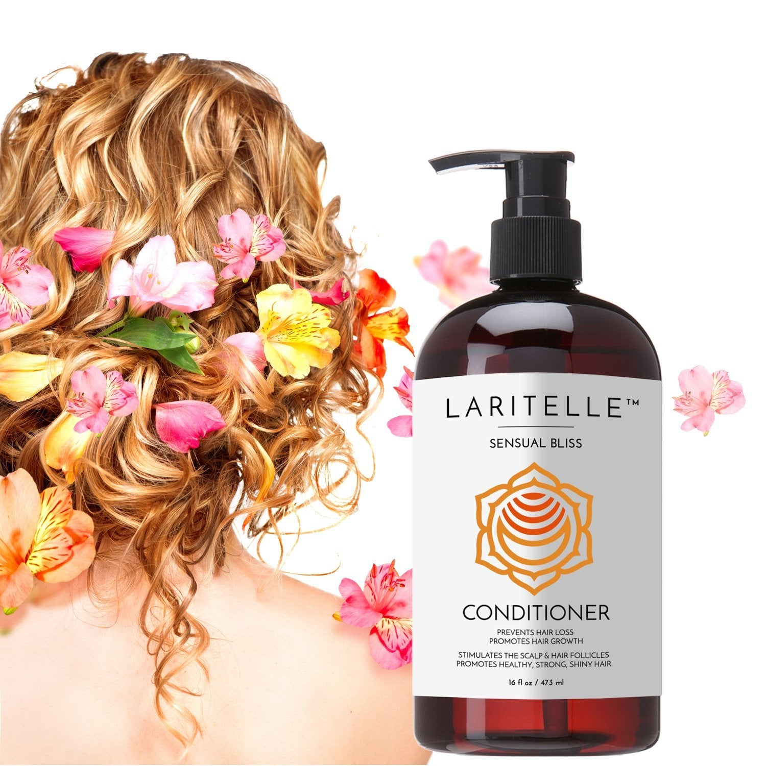 Laritelle Organic Conditioner Sensual Bliss 16 oz | Argan Oil, Babassu, Apricot Kernel & Keratin | Deep Hydration, Anti-Thinning, Sulfate-Free, Vegan