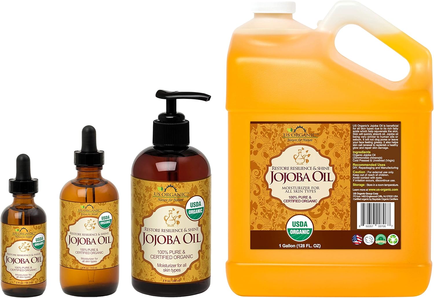 US Organic Jojoba Oil, USDA Certified Organic,100% Pure & Natural, Cold Pressed Virgin, Unrefined, Haxane Free, Sourced from Middle East directly (Small (2oz, 56ml))