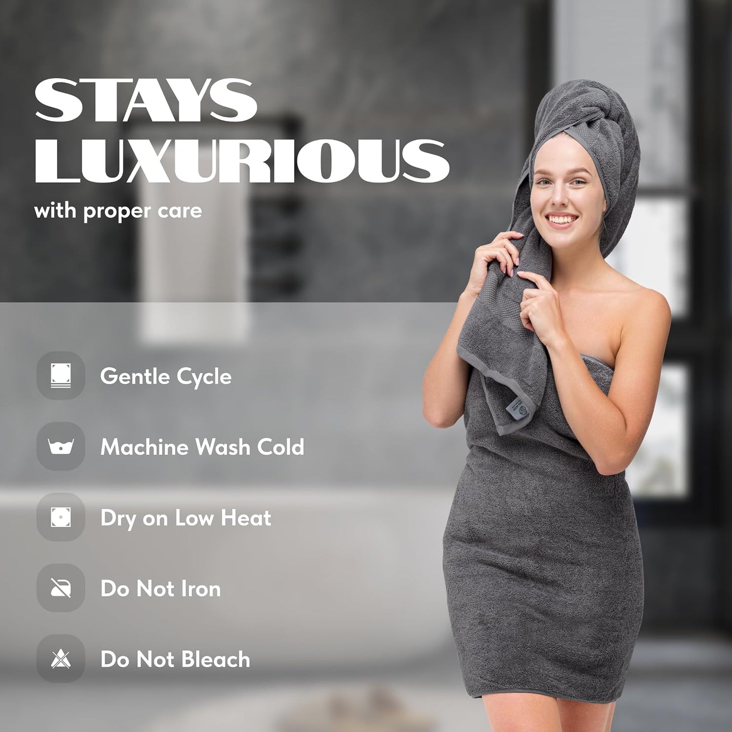 White Classic Wealuxe Grey Towels for Bathroom 6 Pack, Cotton Bath Towel Set for Hotel, Gym, Spa, Soft Extra Absorbent Quick Dry 22x44 Inch