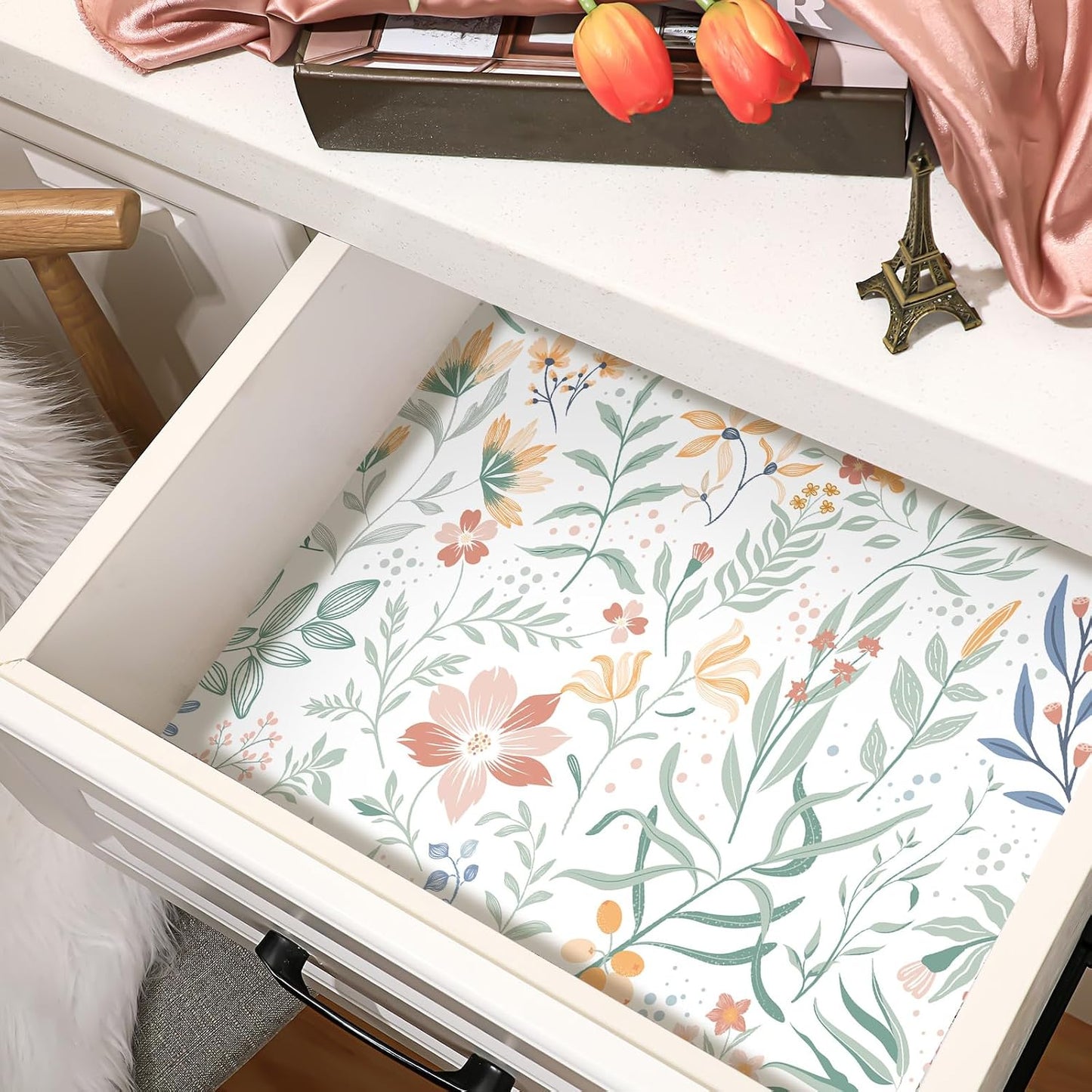 Gersoniel 10 Sheets Floral Pattern Drawer Liners for Dresser 19.5 x 14 Inches Flowers Scented Drawer Liners Non Adhesive Scented Paper for Fragrant Home Shelf Closet(Fresh)