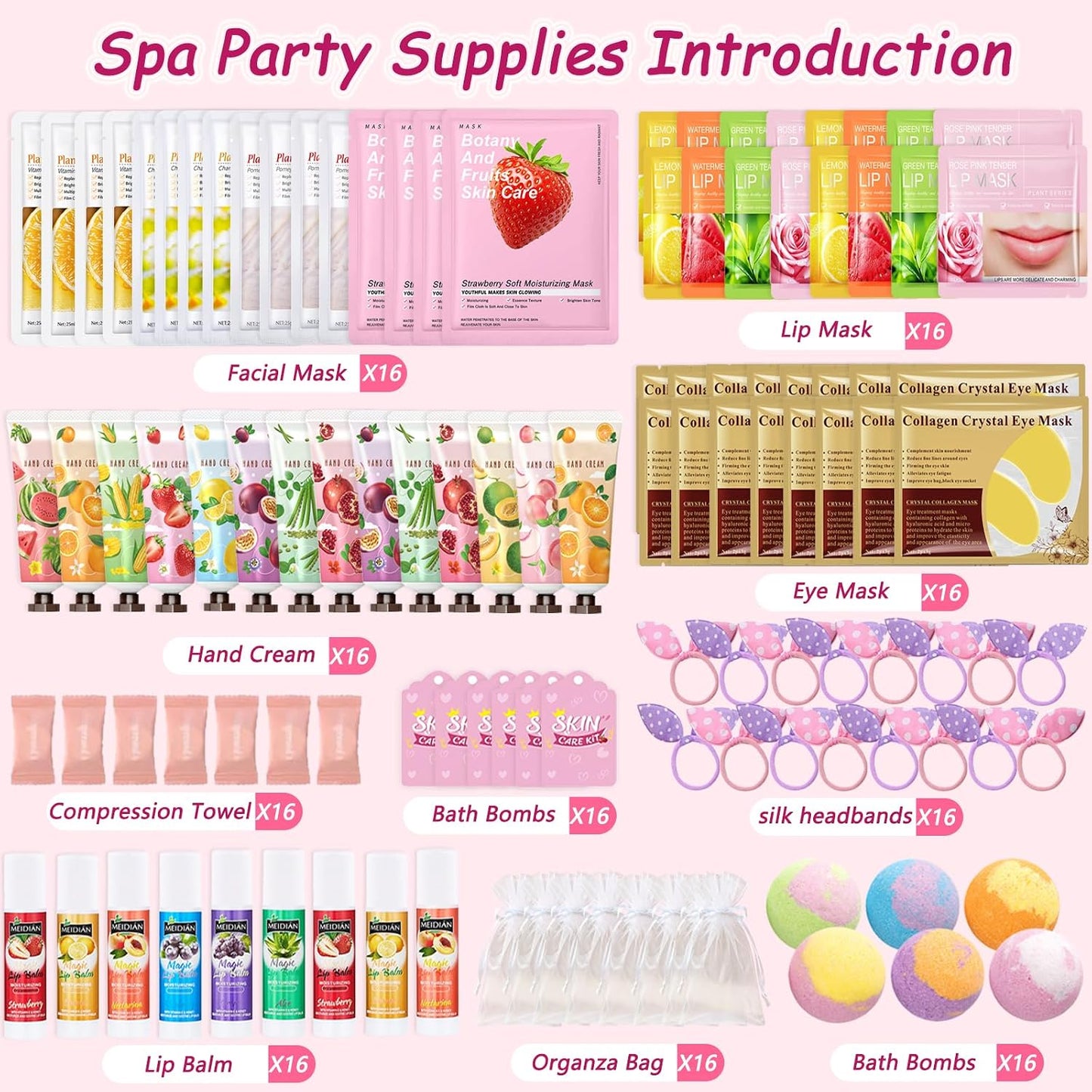 160 PCS Spa Party Supplies for Girls Women, Include Facial Mask, Hand Creams, Lip Balms, Eye Mask, Lip Mask, Foot Bath Bombs, Mothers Day Gift, Sleepover Party Favors Bulk Gifts for Girls Women