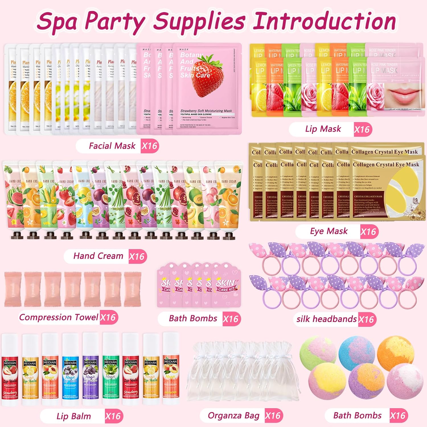 160 PCS Spa Party Supplies for Girls Women, Include Facial Mask, Hand Creams, Lip Balms, Eye Mask, Lip Mask, Foot Bath Bombs, Mothers Day Gift, Sleepover Party Favors Bulk Gifts for Girls Women