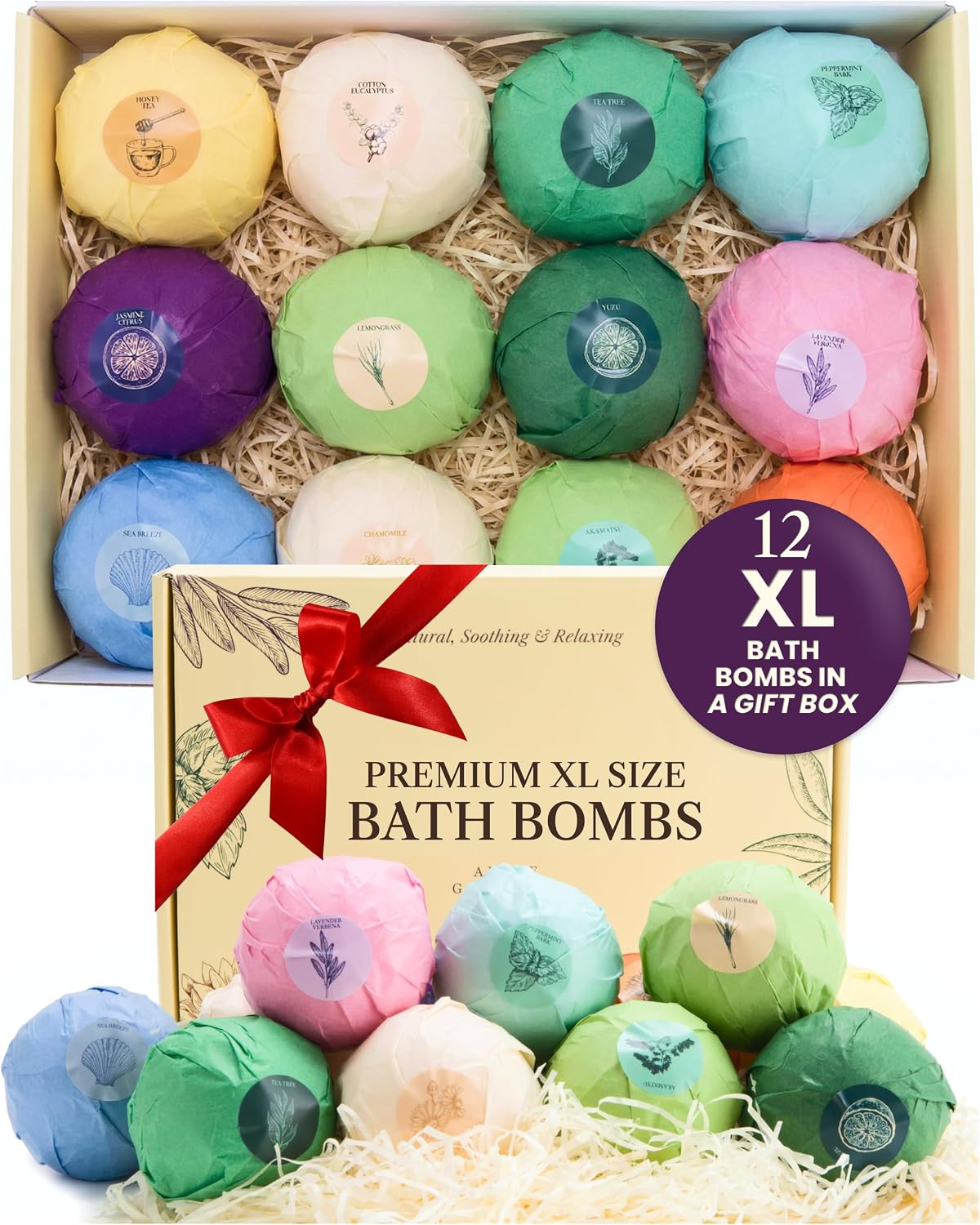 Bath Bombs Set Pack of 12 Pcs Gift Set for Women - Large 150g Oversized Bath Bombs for a Soft Skin Feel, Spa Gift Set for Birthday, Gift Box Idea for Her