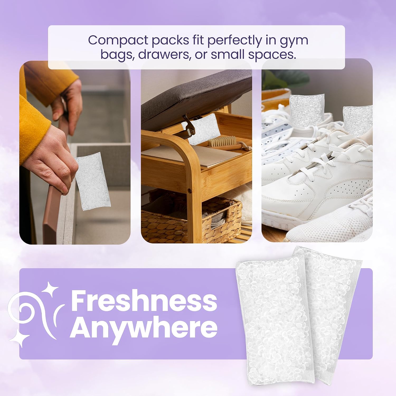 Lavender Odor Eliminator Pack of 6 | Long Lasting Odor Absorber for Home, Wardrobe, Shoes & Small Spaces | Scented Smell Absorber for Drawers, Trash Cans & Closet | Daily Use Lavender Packs by Perfa