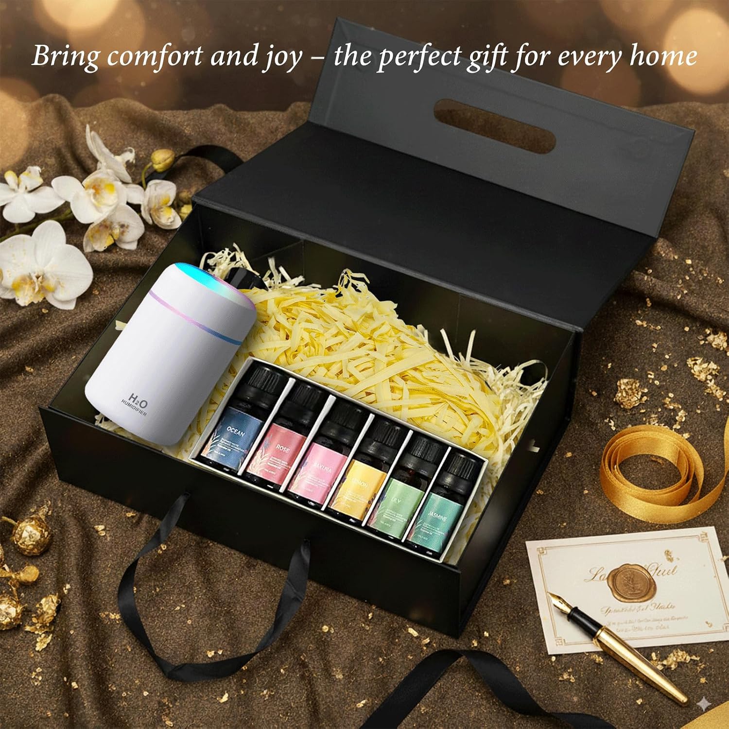 USB Essential Oil Diffuser with 6 Oils, Portable Ultrasonic Aromatherapy Diffuser for Home & Car, Cool Mist, 7-Color LED Night Light, Auto Shut-Off, One-Button Control,3 Colors (White)