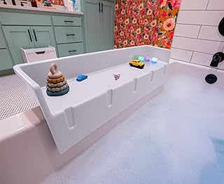 Tub Topper® Bathtub Splash Guard & Bath Shelf for Kids – Toddler Bath Tray, Bath Toys Storage & Ledge Organizer – Splash Guard for Bathtub with Suction Cups – Kids Bathroom Accessories (White)