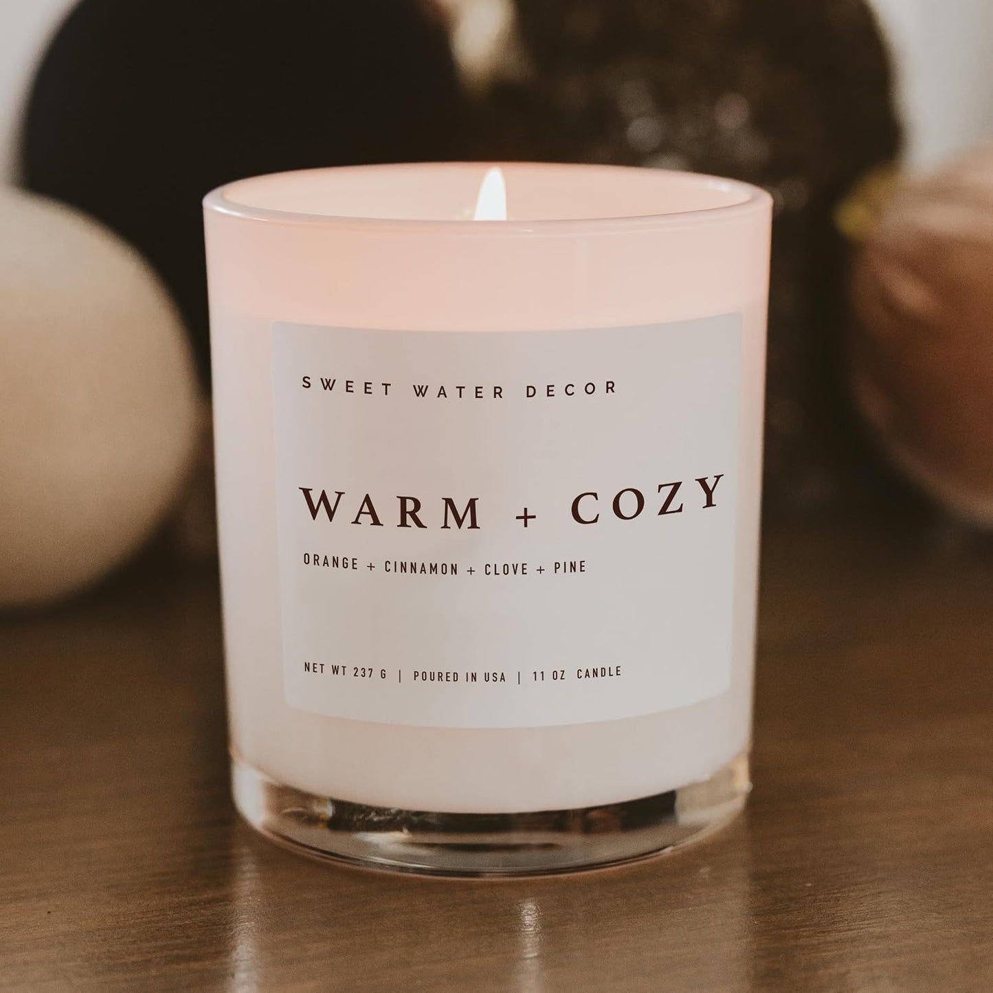 Sweet Water Decor Warm and Cozy Soy Candle - Pine, Orange, Cinnamon, and Fir Winter Scented Candle for Home - 11oz White Jar with Wood Lid, 50+ Hour Burn Time, Made in the USA