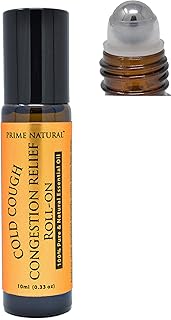 Prime Natural Cold Cough Congestion Relief Essential Oil Roll on (10ml), Pre-Diluted Ready to Use Roller for Sinus, Sore Muscle, Headache & Sleep