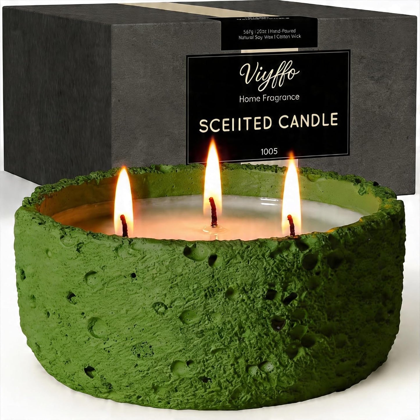 Viyffo 20oz Large Scented Candle – Woodland Breeze, 3 Wick Non Toxic Soy Candles for Women and Men, Elegant Matte Green Ceramic Jar, Luxury Home Fragrance, Elegant Outdoor Décor & Spring Gift