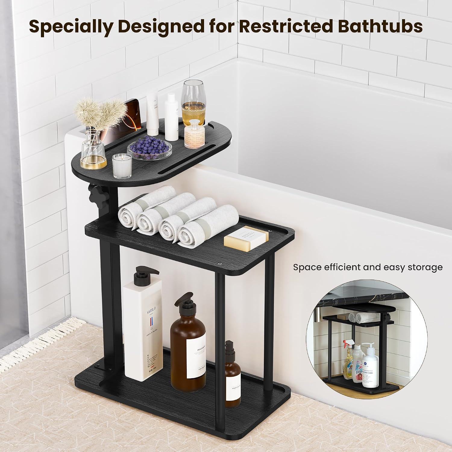 Bathtub Tray Table, Freestanding Bath Side Table Tub Tray Caddy, 3 Layer Bamboo Bath Board Shelf, Bathtub & Bathroom Accessories, New Home Gift for Mom, Housewarming, Anniversary, Wedding