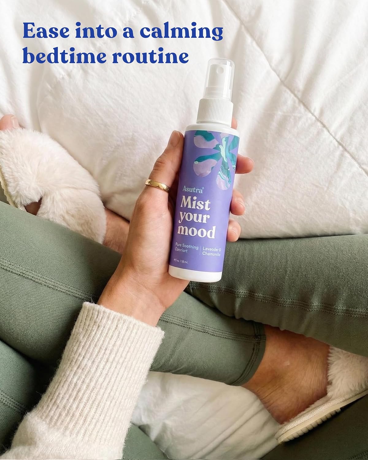 Asutra Lavender & Chamomile Multi-Use Natural Aromatherapy Room Spray, Calming Linen & Pillow Mist, Fabric Spray for Sleep & Bed, 4 fl oz