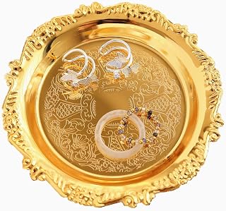 Round Storage Tray Necklace Tray Jewelry Holder Organizer Dessert Plate Fruit DishRing Dish Organizer Holder Home Decor Wedding Gift for Perfume Candle Holiday Party (Golden, Mini)