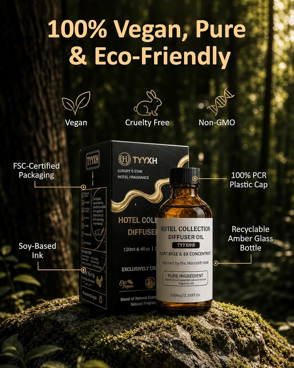 Hotel Diffuser Oil Inspired by Marrio.tt – Fragrance & Essential Oil Blend for Waterless & Cold Air Diffusers – Citrus, Vanilla, Cedar – Long-Lasting Aroma – Aromatherapy – 3.38 Fl Oz Glass Bottle