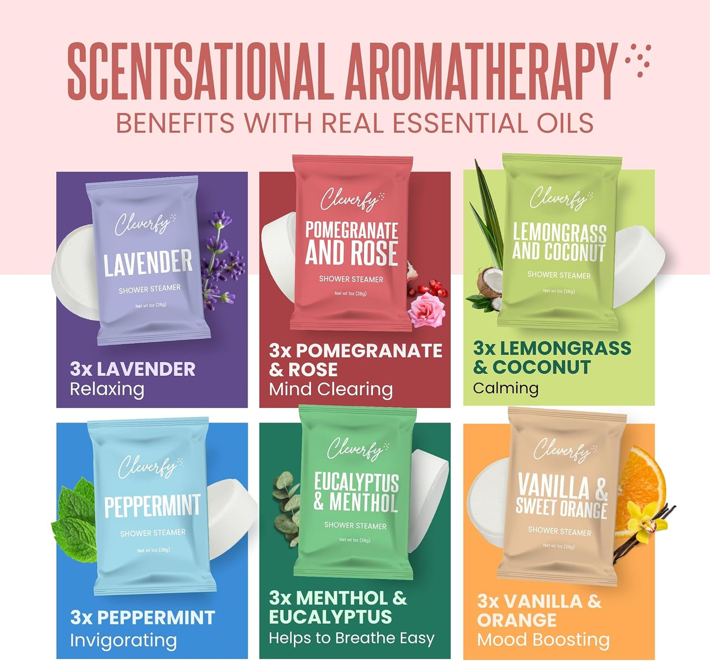 Cleverfy Shower Steamers Aromatherapy for Women and Men – 6 x 18 Pack