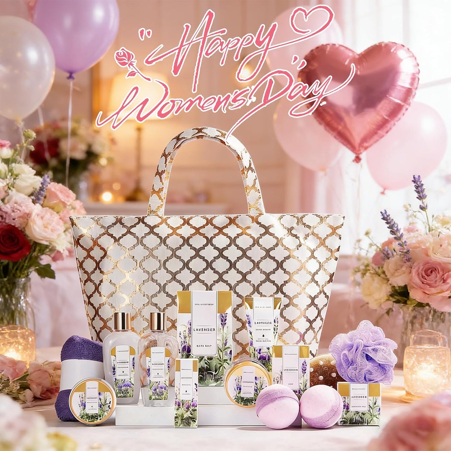 Spa Luxetique Gifts for Women Lavender Gift Baskets for Women 15pcs Bath and Body Work Gift Set With Tote Bag Bath Sets for Women Mothers Day Gifts for Her