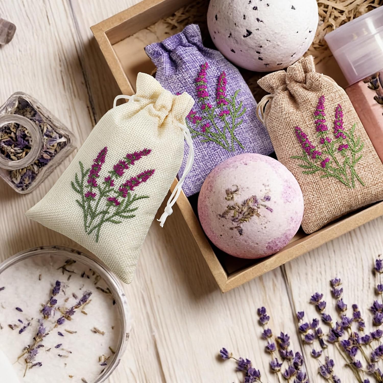 30 Pcs Embroidered Lavender Sachet Bags 5.7 x 4.1 Inches Sachet Empty Bags Small Drawstring Lavender Jute Pouch for Spice Jewelry Wedding Favor Bag Car Decorations
