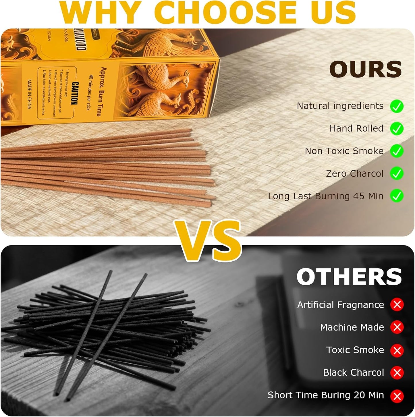 Incense Sticks Sandalwood Traditional Natural Inciensos Aromaticos para La Casa Great for Meditation and Stress Relief 120 Sticks