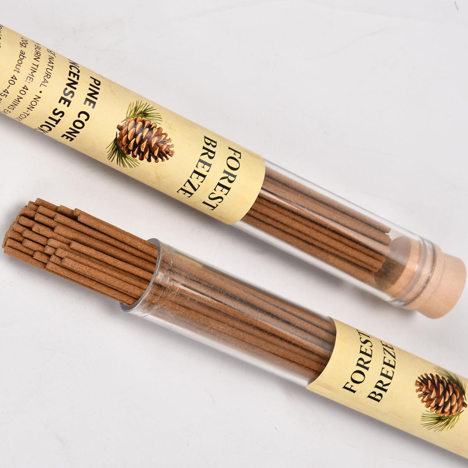 Pine Cone Incense Sticks-2 Tubes, Approx. 80-90 Sticks (40g)- Long Lasting 40 Mins Each - Pure Hand-Natural Incense Sticks for Meditation, Yoga, Relaxation & Home Fragrance Pine Cones Scent