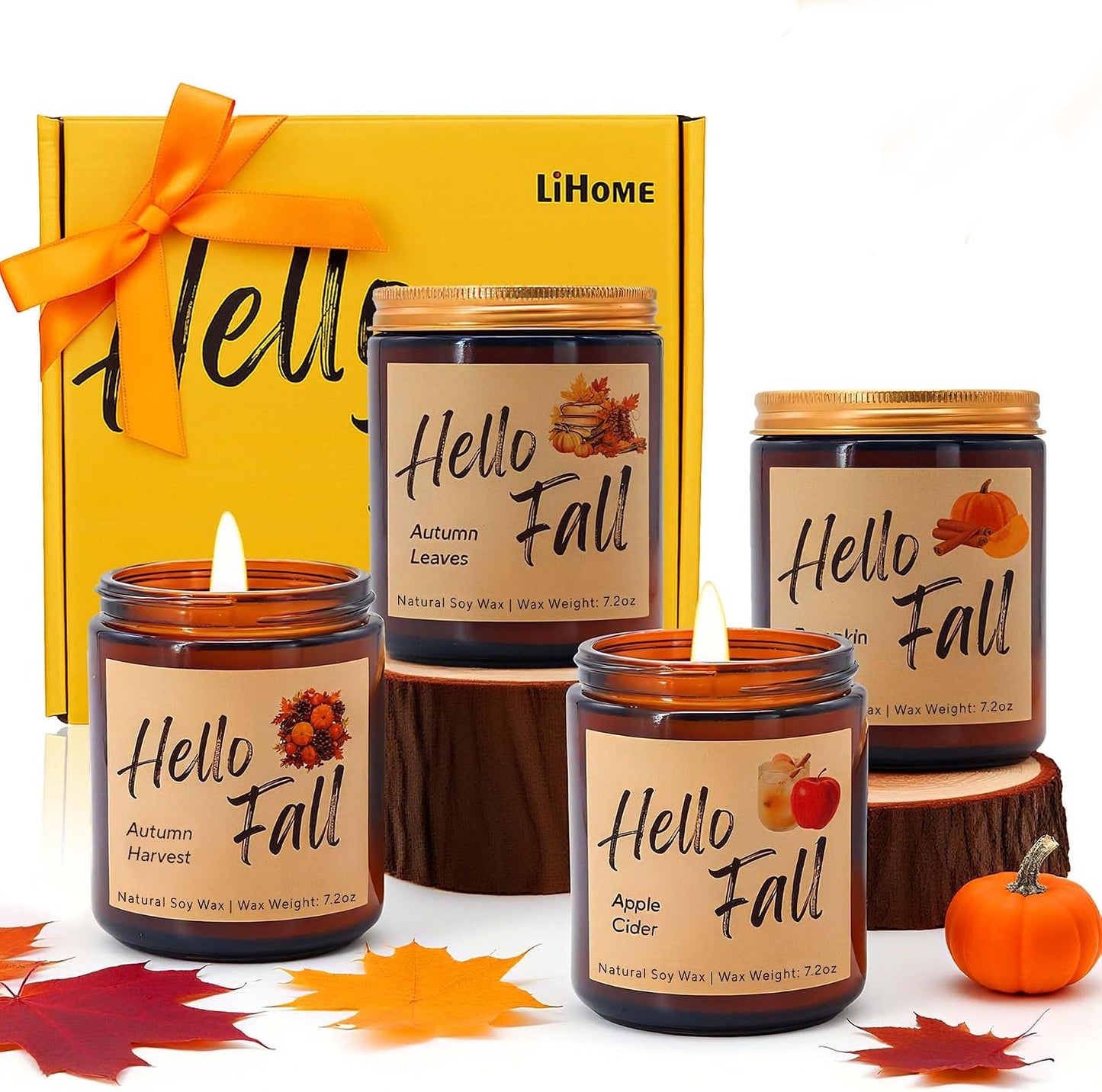 Lihome Fall Candles, Fall Decorations for Home - Fall Gifts for Women, Natural Soy Wax Scented Candles Set(4pcs)