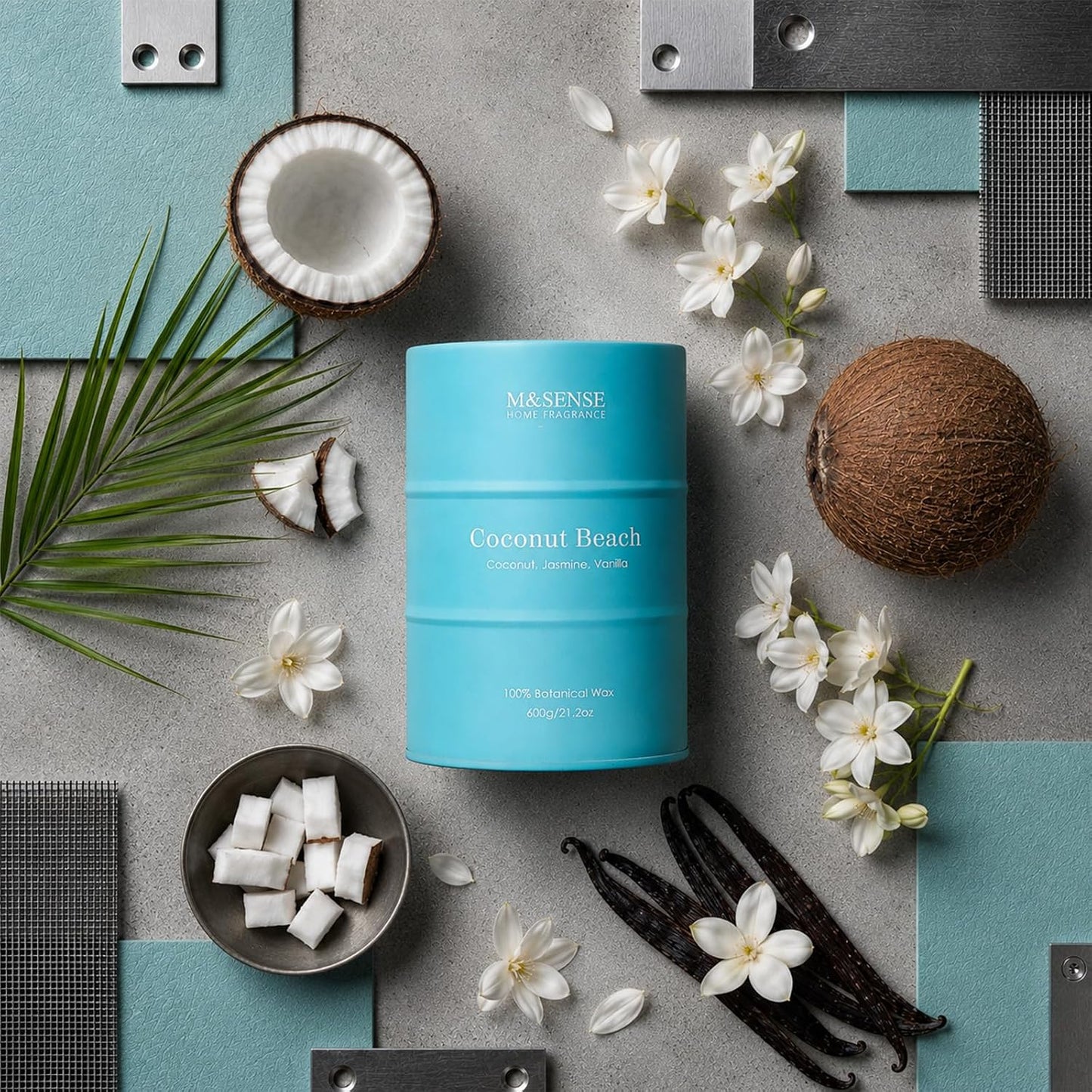 M&SENSE Coconut Beach Scented Candles Large Summer Candle, Natural Soy Candles 21.2oz Beach Candle,Aromatherapy Candle for Stress Relief Meditation Relaxing