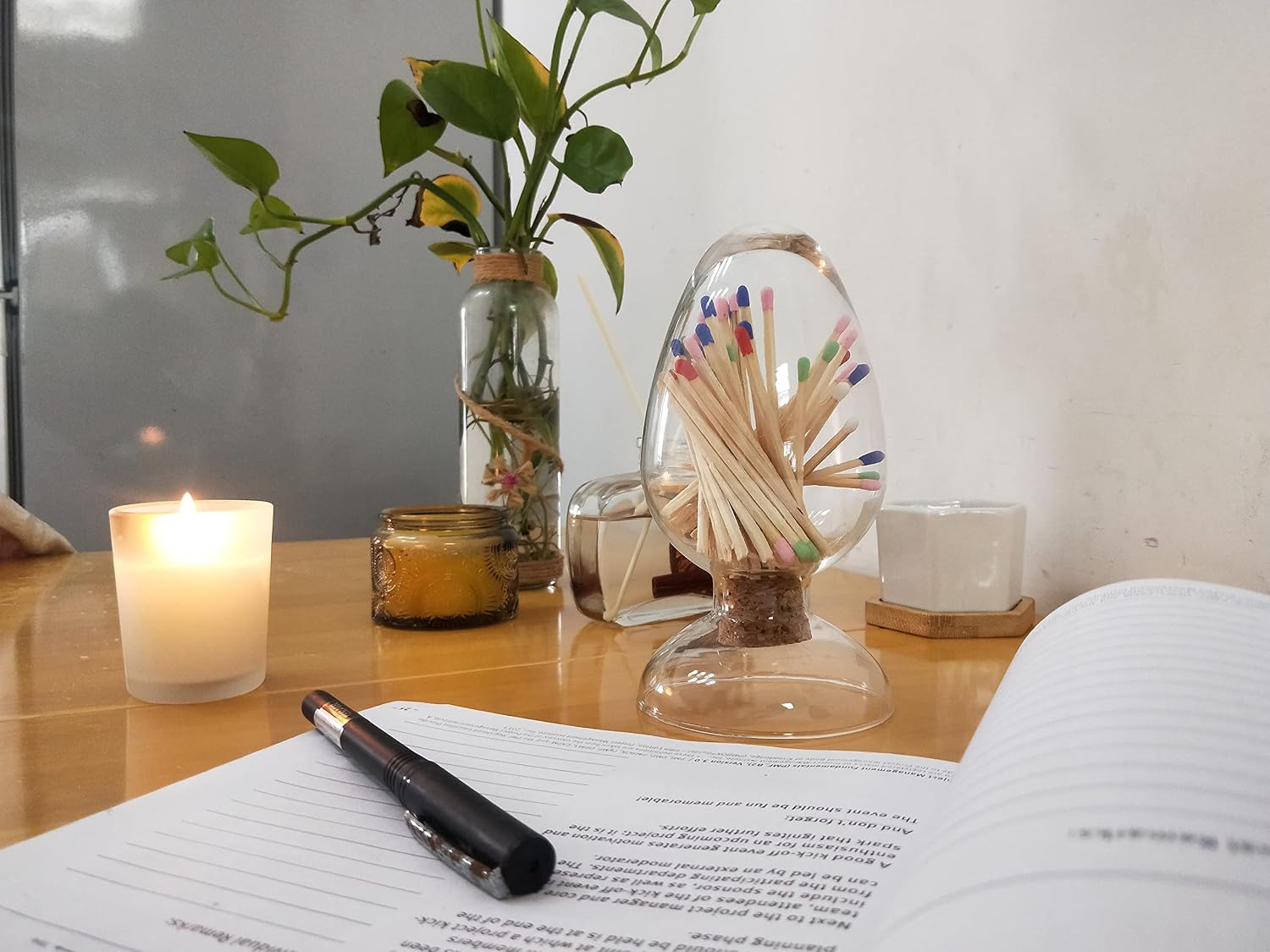 Matches in a Jar, Glass Match Cloche with Striker, Glass Match Holder with Striker, Fancy Matches in a Jar with Striker, Match Striker Holder Jar for Candle Fireplace-Match Not Included