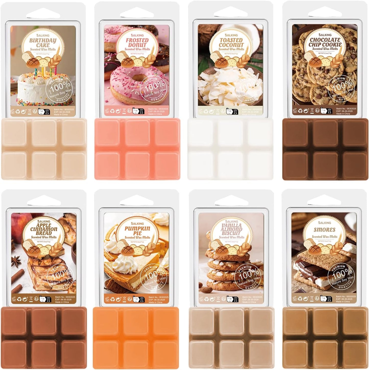 SALKING Bakery Scented Wax Melts, Plant Based Natural Wax Melts, Highly Scented Long Lasting Premium Soy Wax Cubes, Wax Melts Tarts, Colored Wax Melt, Wax Melts Gift Set - 8 Pack