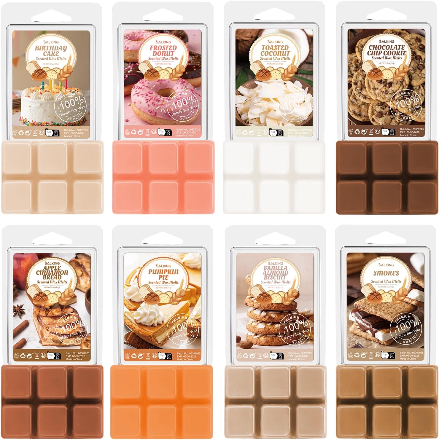 SALKING Bakery Scented Wax Melts, Plant Based Natural Wax Melts, Highly Scented Long Lasting Premium Soy Wax Cubes, Wax Melts Tarts, Colored Wax Melt, Wax Melts Gift Set - 8 Pack