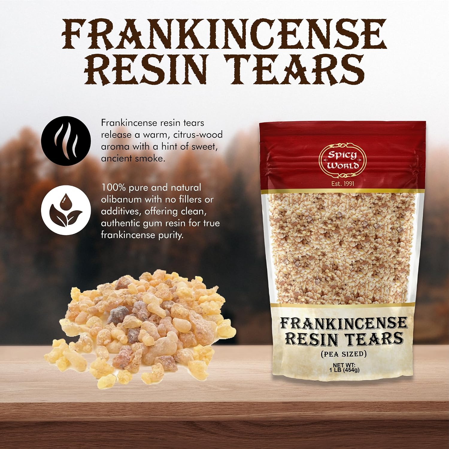 Frankincense Resin Tears Pea Size 1 LB (16oz) Bag - Pure Gum Olibanum, Biblical Resin, Fragrance, Church Incense - by Spicy World