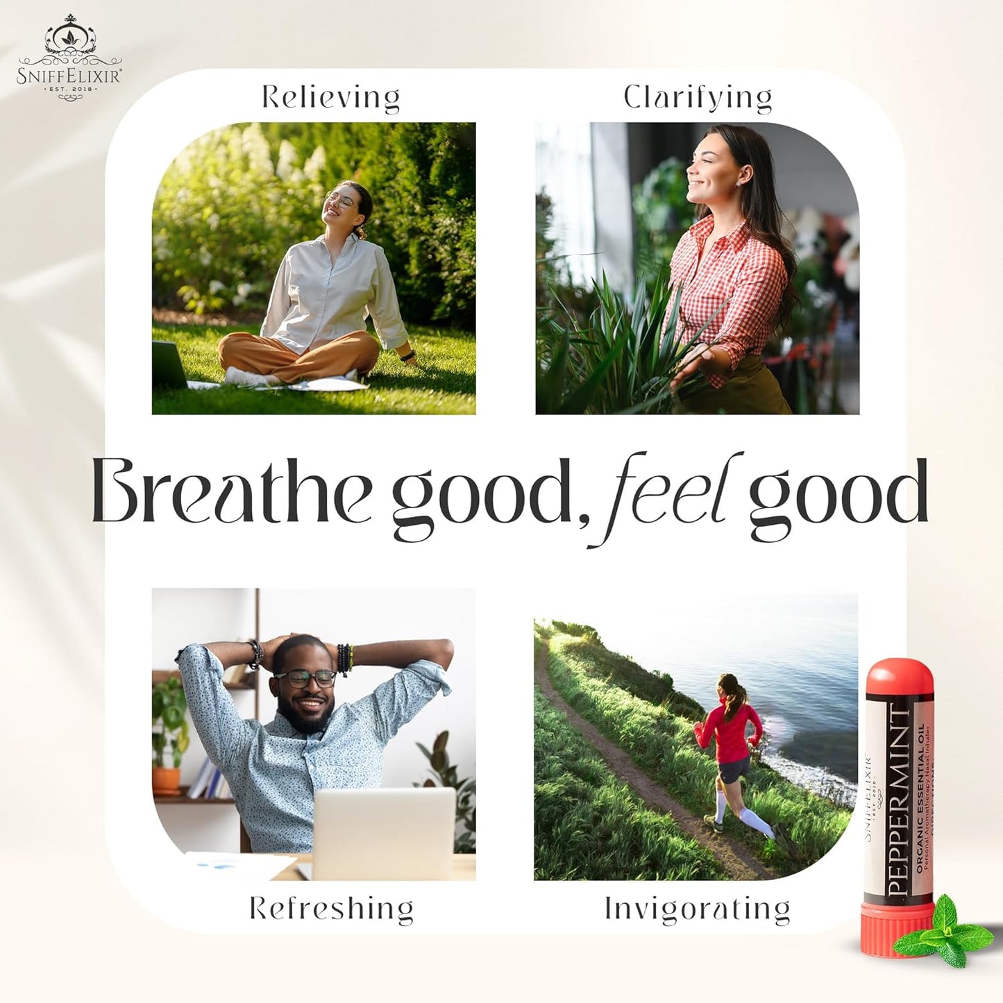Peppermint Oil Aromatherapy Nasal Stick Vapor Inhaler for Migraine Relief - Nausea & Motion Sickness, USA Made with Organic Essential Oils, Tension Headache