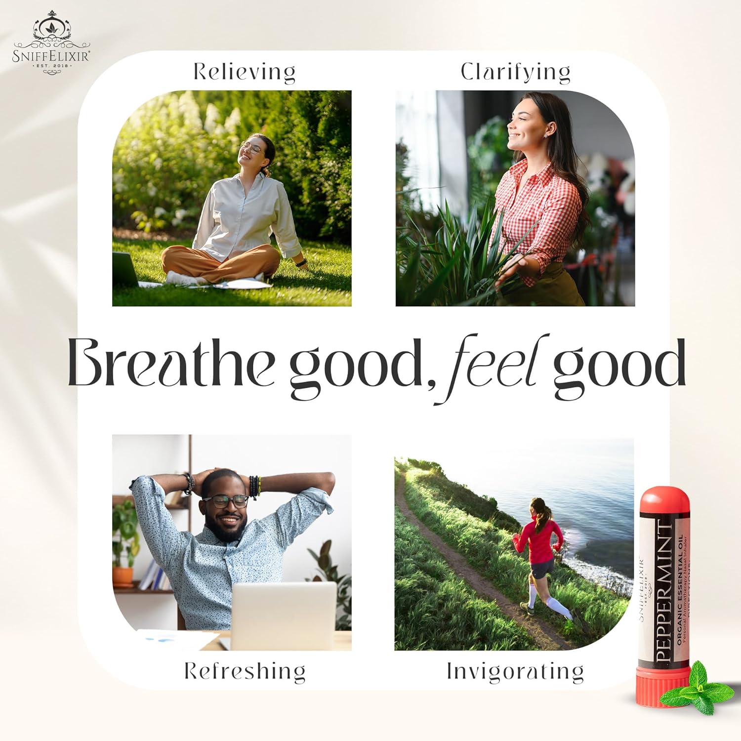 Peppermint Oil Aromatherapy Nasal Stick Vapor Inhaler for Migraine Relief - Nausea & Motion Sickness, USA Made with Organic Essential Oils, Tension Headache