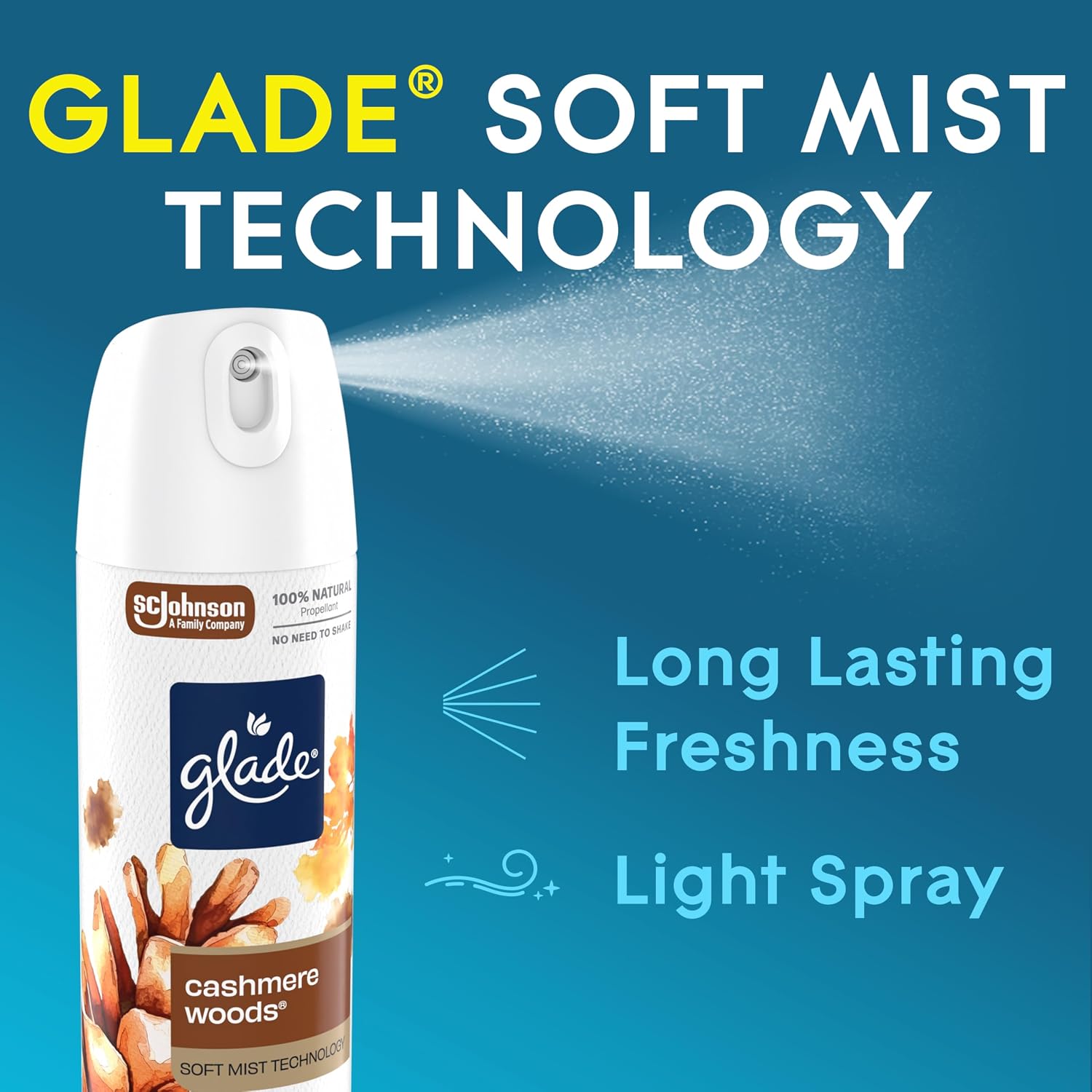 Glade Odor Fighting Soft Mist Air Freshener Room Spray, Cashmere Woods, 7.3oz., 1 count