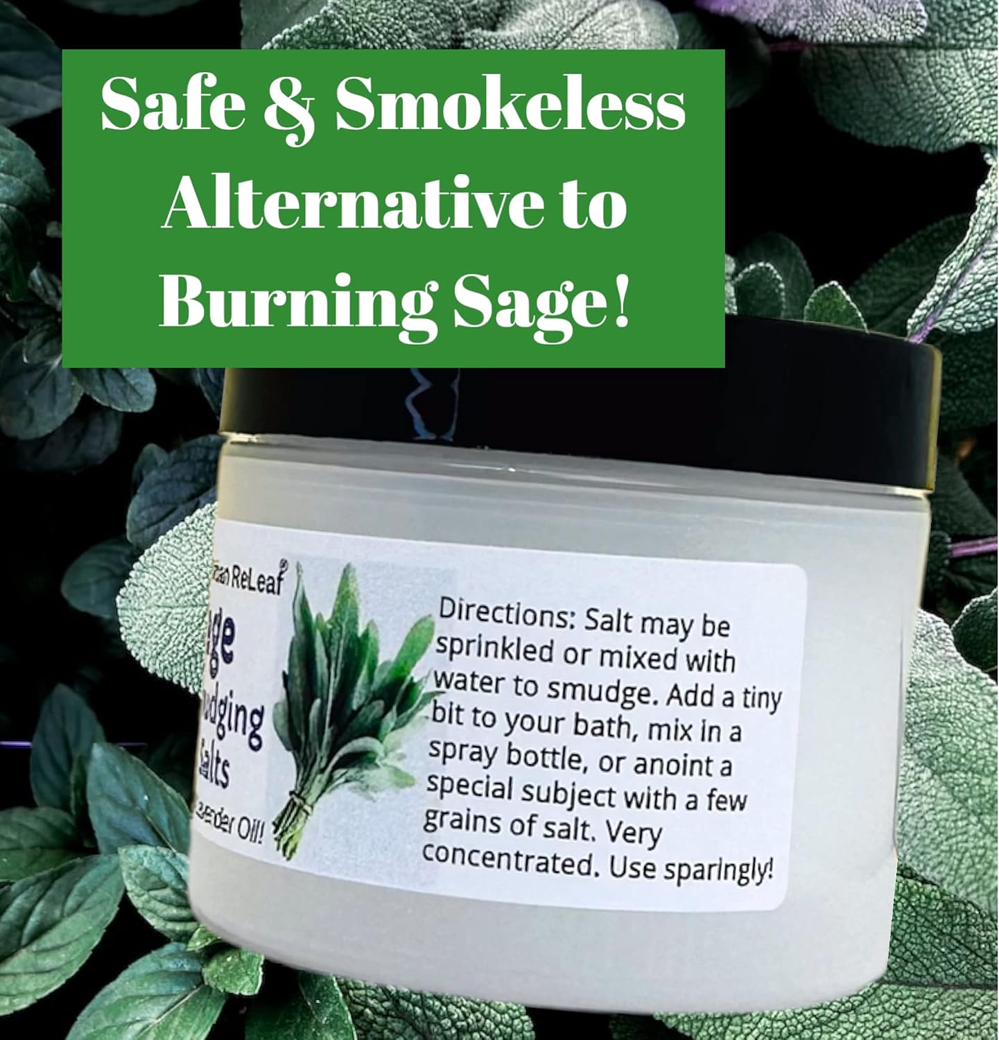 Urban ReLeaf Sage Smudging Salts with Lavender Oil | Safe & Smokeless, Smudge Cleanse Protect Bless Anointing, Fresh from USA, 100% Natural, Vegan