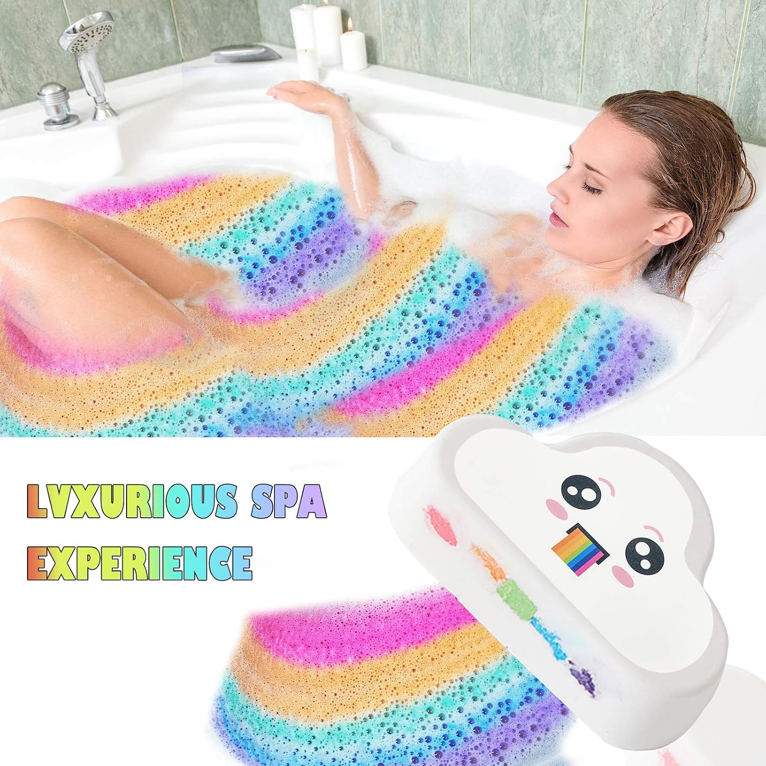 Rainbow Bath Bomb Gift Set, Organic & Natural Rainbow Cloud SPA Bath Bombs for Aromatherapy Relaxation Soak to Moisturize Skin, for Christmas Gifts for Women and Kids