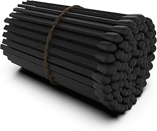 100 Count 4-Inch Black Tip Matches + Striker: Rustic Charm Fancy Matches - Wooden Artisan Matchsticks for Decorative Cloche Jars, Fireplaces, and BBQ