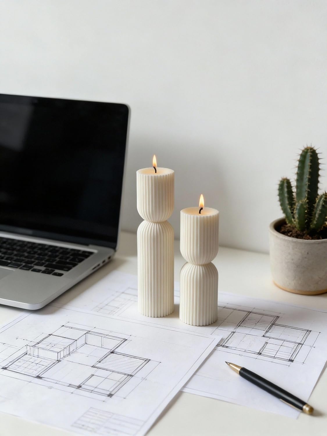 2PCS Hourglass Pillar Candles Set,Soy Wax Orchids Scented Pillar Candles,Cylindrical Tall Pillar Candle,Elegant Bubble Aesthetic Candle Housewarming Gift Home Room Shelf Decor Idea(White)