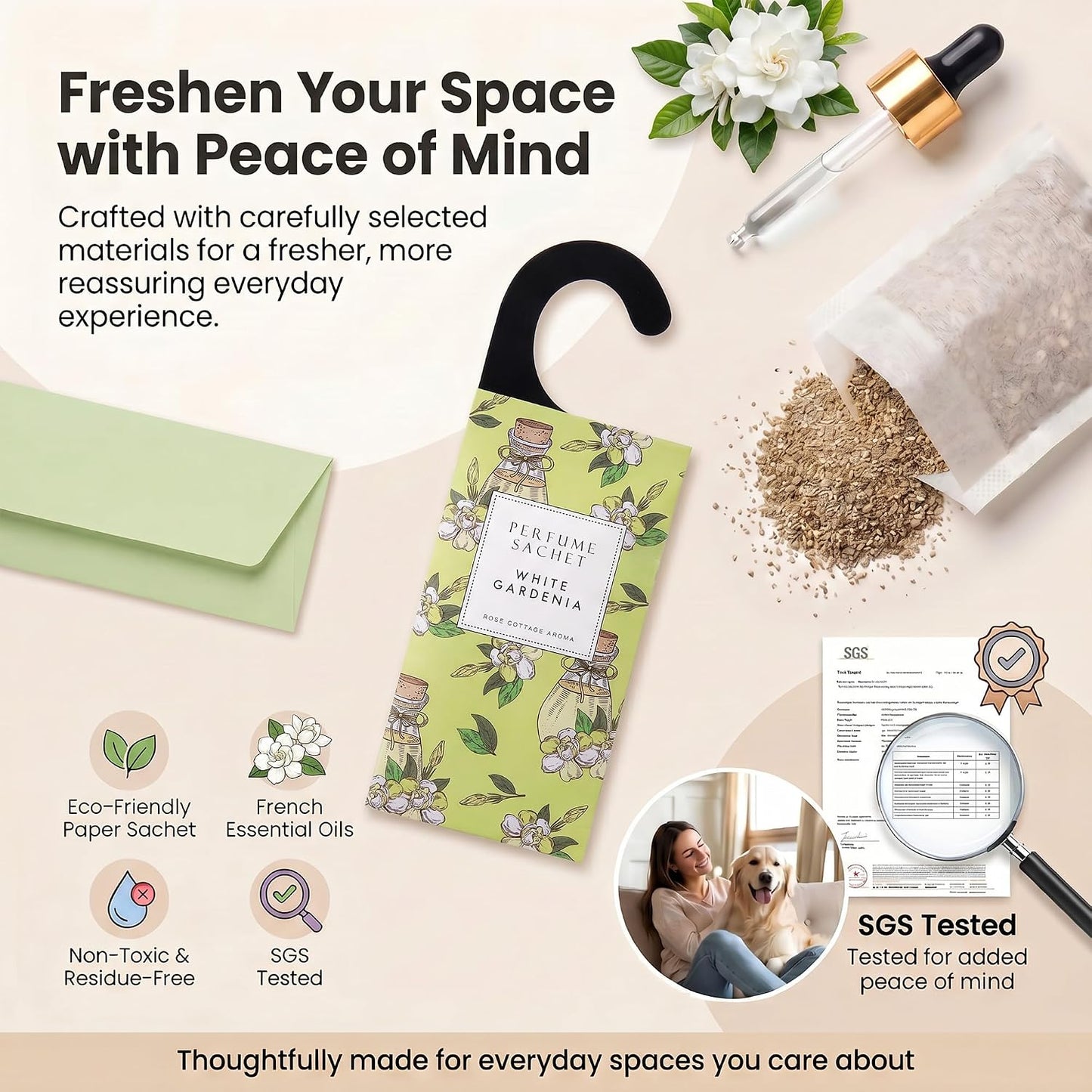 ROSE COTTAGE Large 12 Packs White Gardenia Hanging Closet Deodorizer Air Freshener Long Lasting Scented Sachets Smell Goods for House