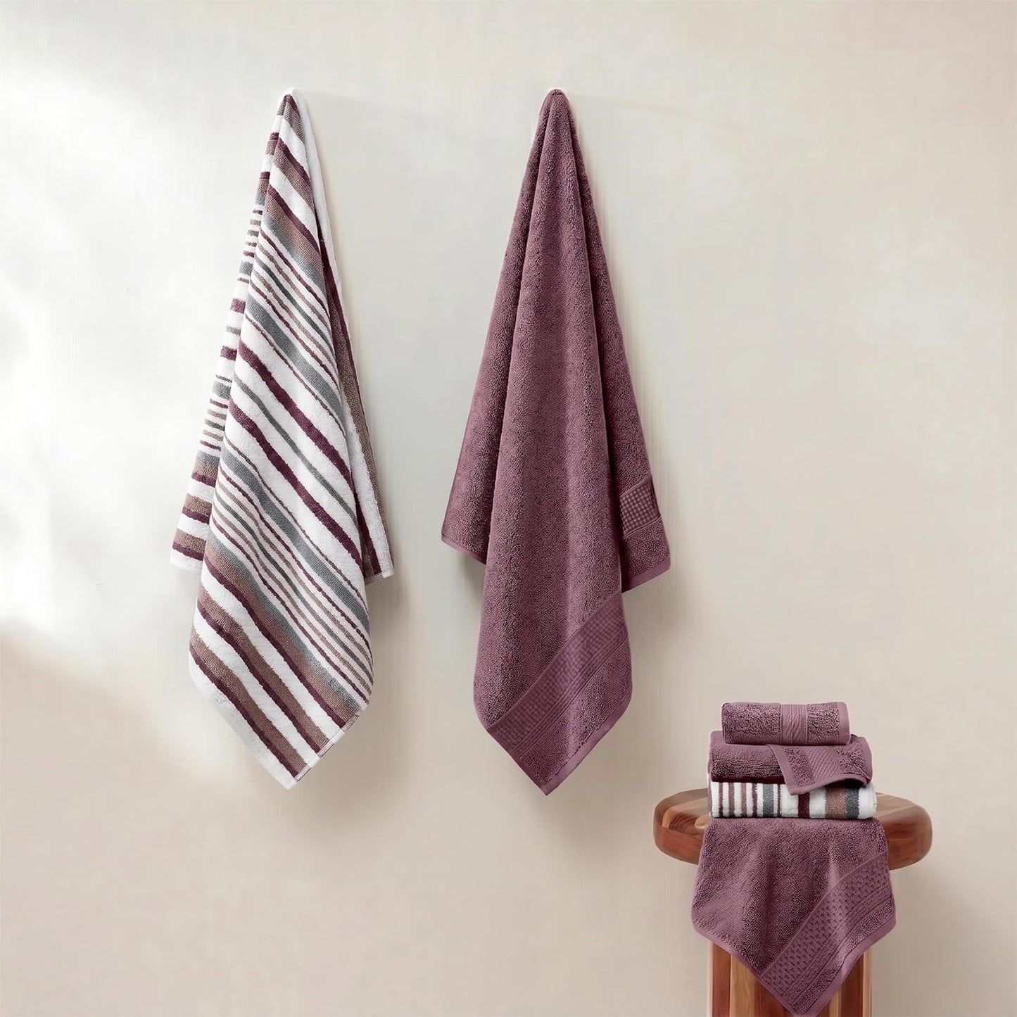 Modern Threads Pax 6-Piece Reversible Yarn Dyed Jacquard Towel Set - Bath Towels, Hand Towels, & Washcloths - Super Absorbent & Quick Dry - 100% Combed Cotton, Rosewood