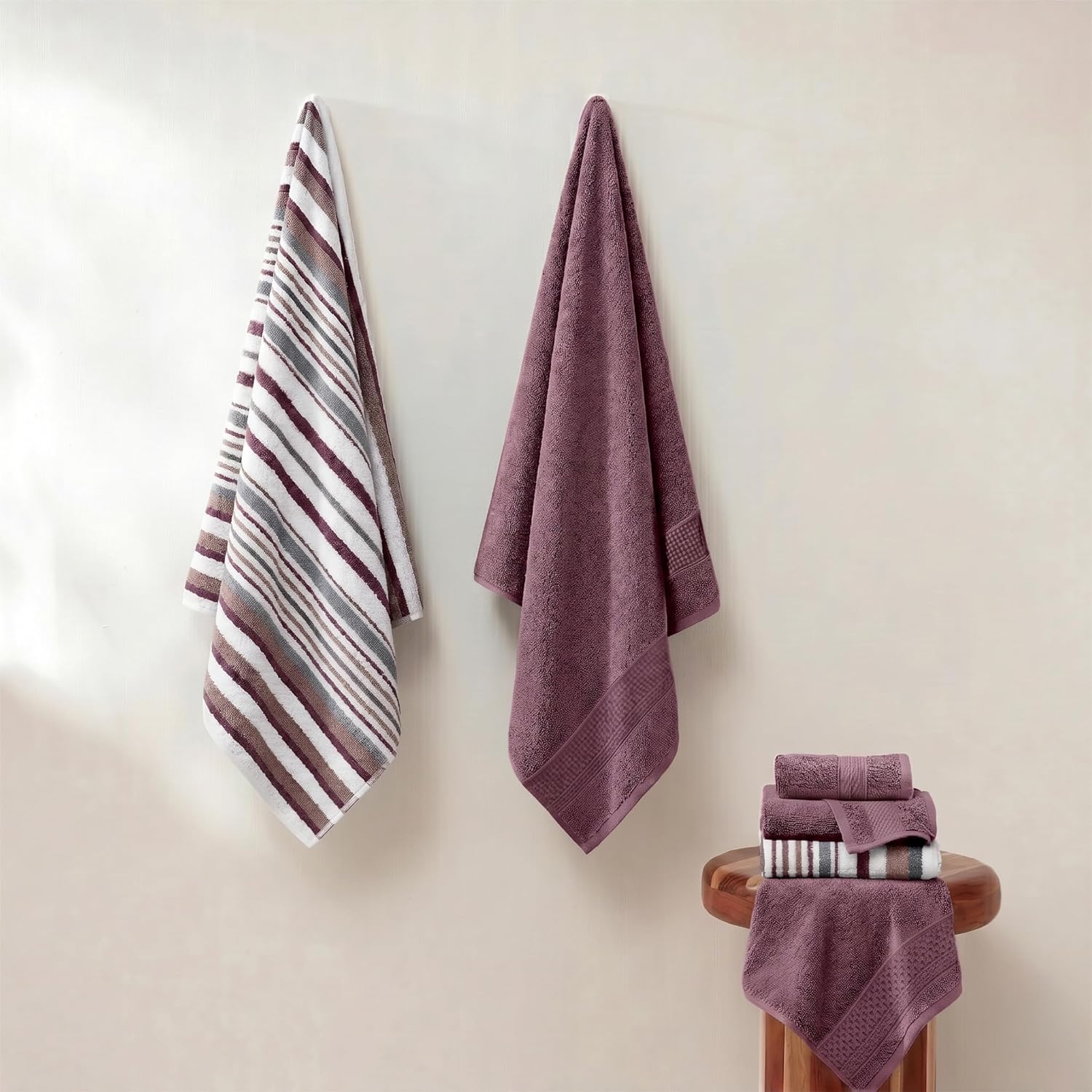 Modern Threads Pax 6-Piece Reversible Yarn Dyed Jacquard Towel Set - Bath Towels, Hand Towels, & Washcloths - Super Absorbent & Quick Dry - 100% Combed Cotton, Rosewood
