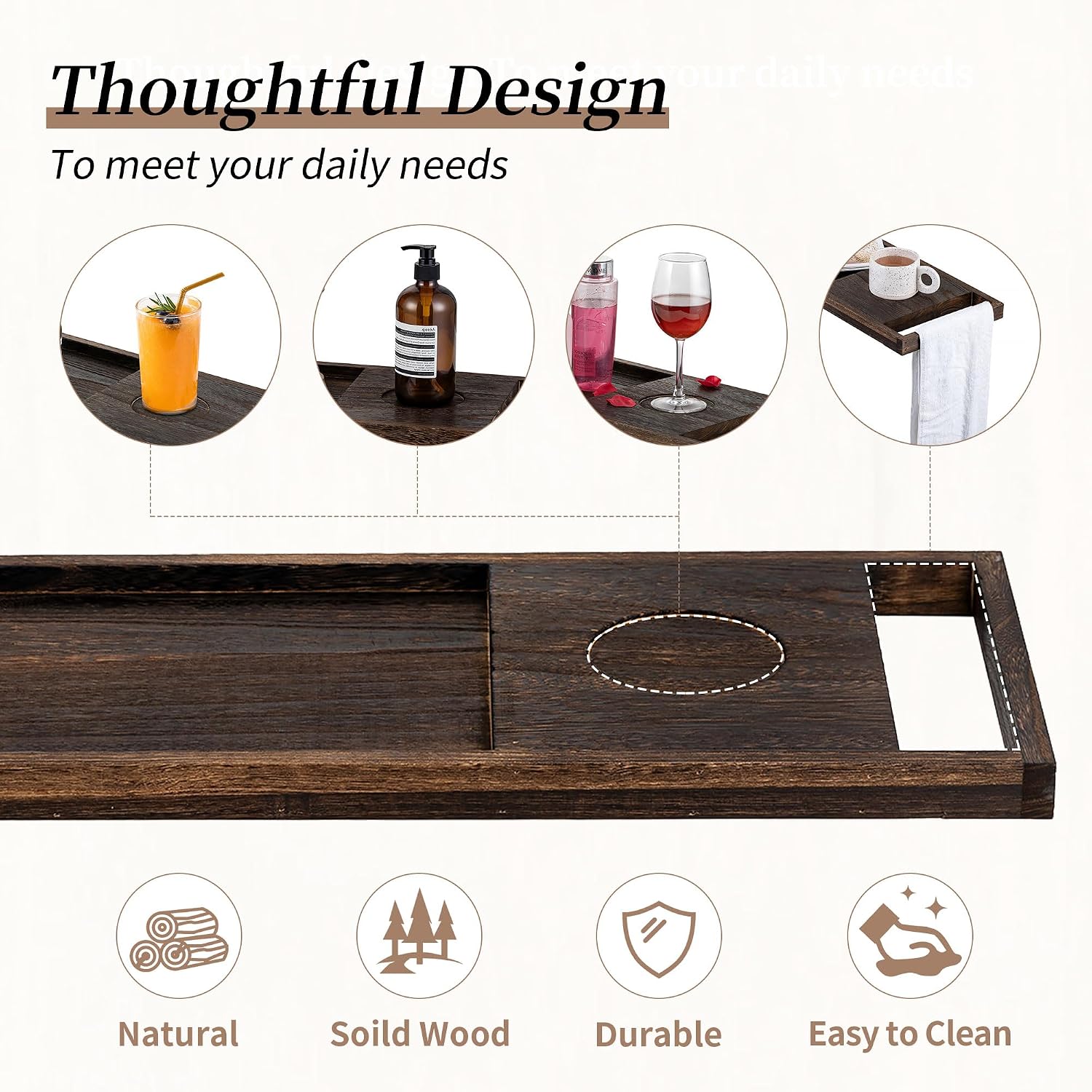 Hanobe Bathtub Tray Bath Caddy: 31" Wooden Tub Shelf with Handles Simplicity Farmhouse Rustic Wood Board for Bathroom Organizer Home SPA