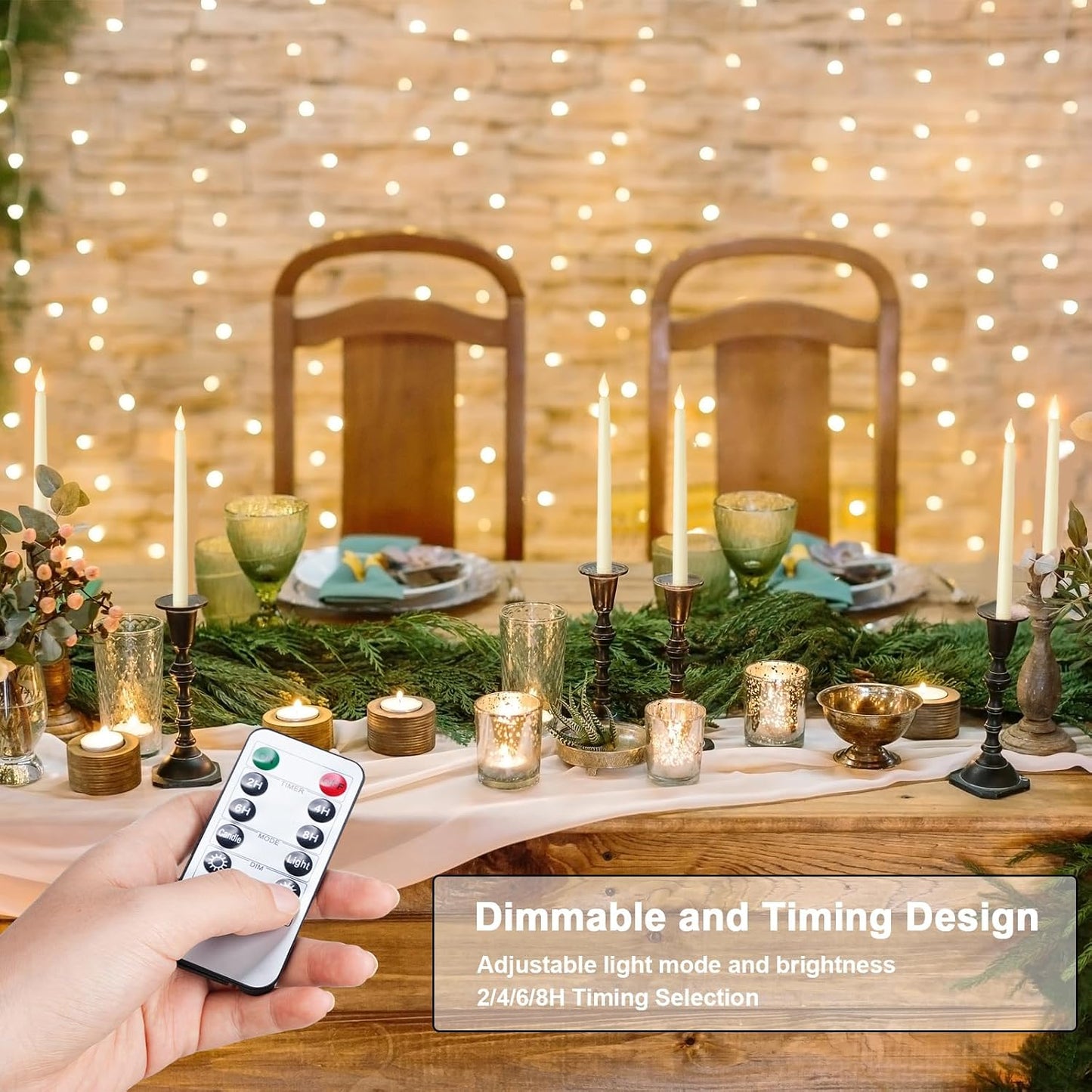 Baquler 120 Pcs Flameless Taper Candles with Remote and Timer 11" Battery Operated Candlesticks LED Flickering Faux Candles Warm Light for Wedding Holiday Party Home Decor