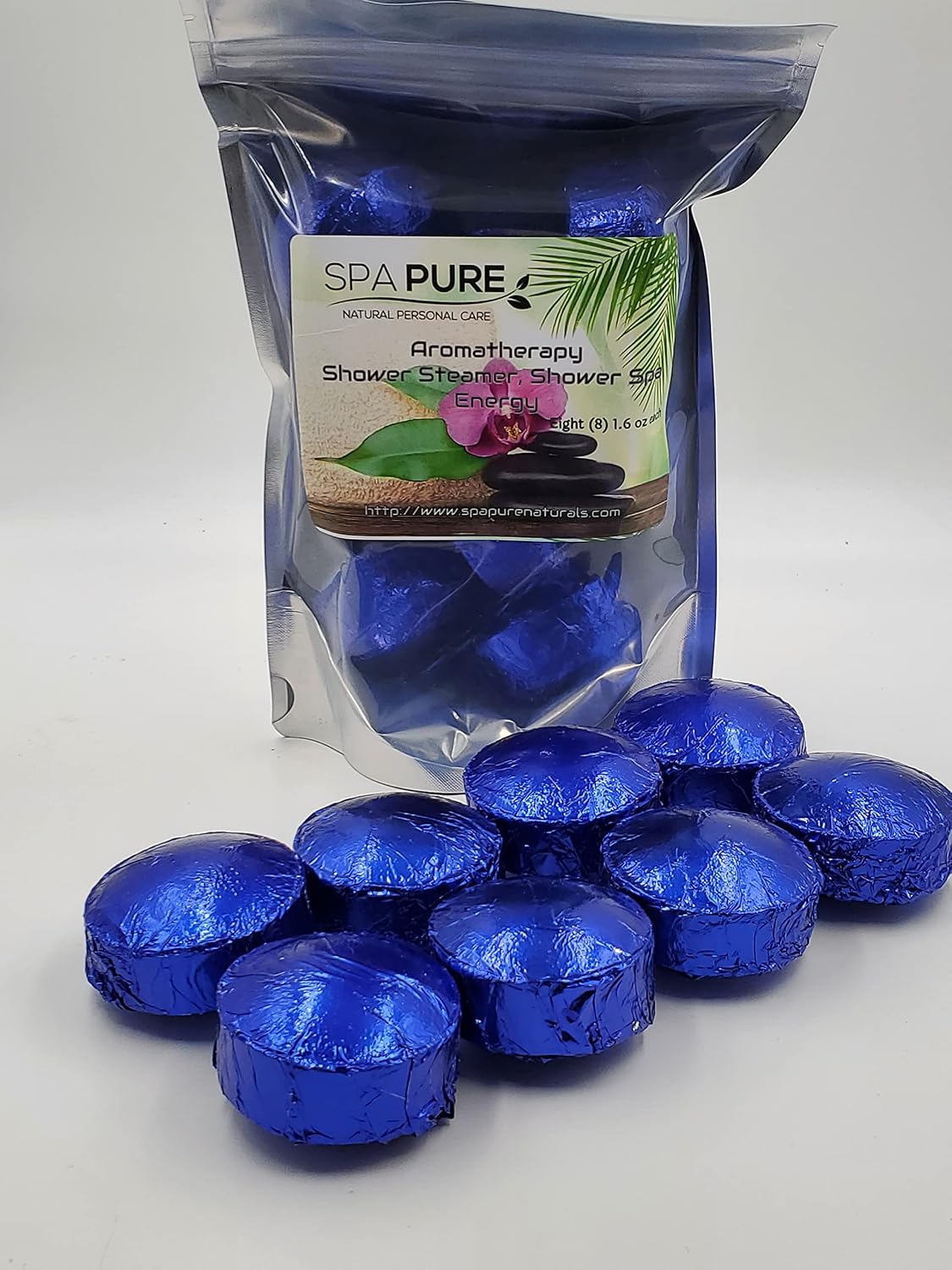 Spa Pure Energy Aromatherapy Shower: Tablets/Steamers/Bombs Made With 100% Natural/Organic Essential Oils - Transform Your Shower - Transform Your Mood (8 Pack) Count of 1
