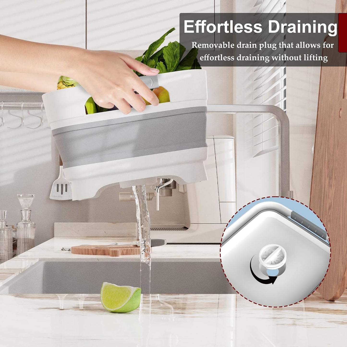 MontNorth 2.4 Gal Collapsible Wash Basin with Drain Plug, 9L, Gray | Portable foldable sink for camping, RV, soaking baby bottles, vegetable washing, ice beverage storage