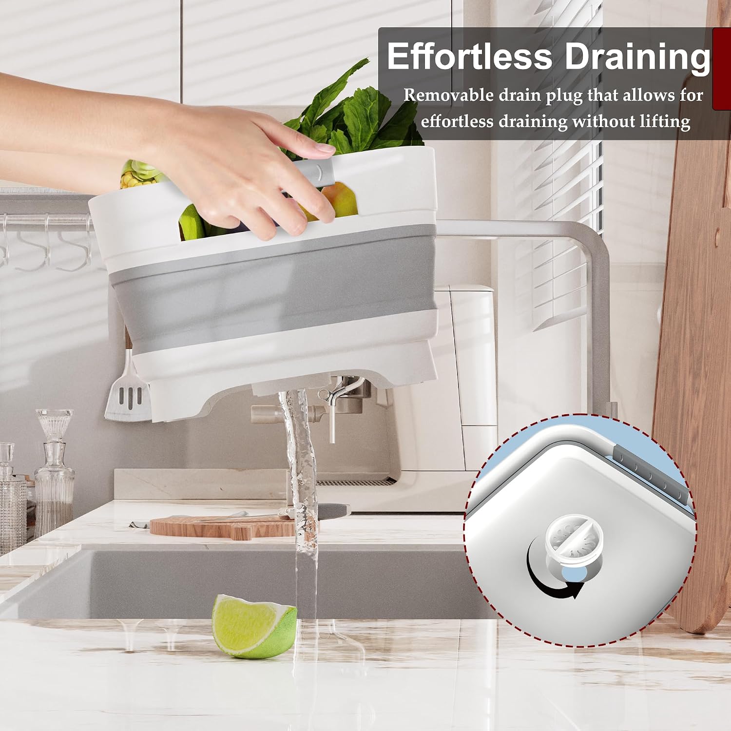 MontNorth 2.4 Gal Collapsible Wash Basin with Drain Plug, 9L, Gray | Portable foldable sink for camping, RV, soaking baby bottles, vegetable washing, ice beverage storage
