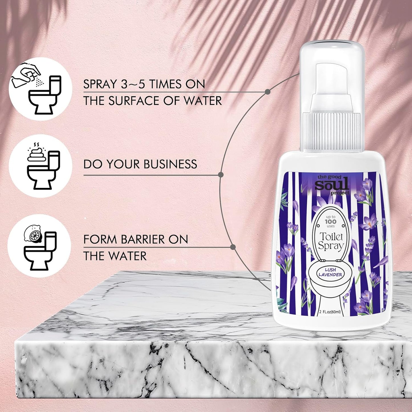 THE GOOD SOUL PROJECT Toilet Spray 2Oz, Lavender Scent, Bathroom Deodorizer, Travel Size Air Fresheners, 2 Pack