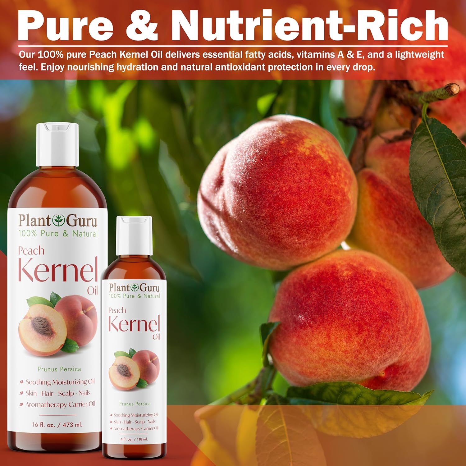 Peach Kernel Oil 4 fl. oz. Cold Pressed 100% Pure & Natural Carrier – Ideal for Skin, Face, Body, and Hair Moisturizer. Great for DIY Creams, Lotions, and Lip Balms.