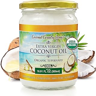 Organic Extra Virgin Coconut Oil - Unrefined Organic Cold Pressed | Ideal For Hair, Skin, Cooking, Body Massage, Beauty and Oil Pulling| Keto & Paleo Cooking Oil - 16.91 oz Coconut oil in Glass Jar