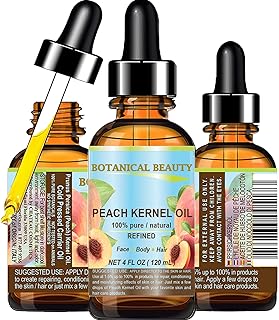 Botanical Beauty Peach Kernel Oil. 100% Pure Natural Undiluted Refined Cold Pressed Carrier Oil for Face, Skin, Hair, Massage, Lip, Nail Care. 4 Fl. oz-120 ml