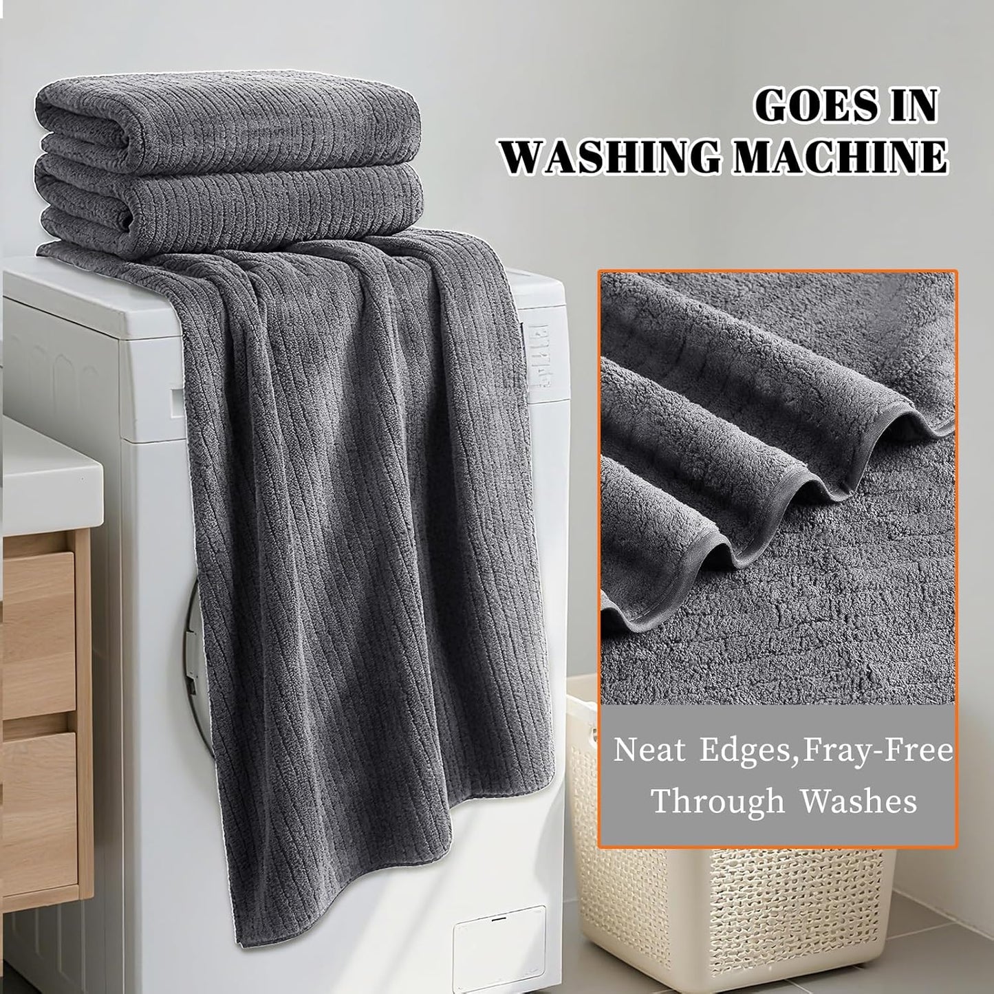 Bath Towels Set of 4 Extra Large 35 x 70 Inches,Luxury Thick High Absorbent Quick Dry Bath Sheet,Ultra Soft Microfiber,Bathroom,Beach,Yoga,Sport,SPA (Grey)