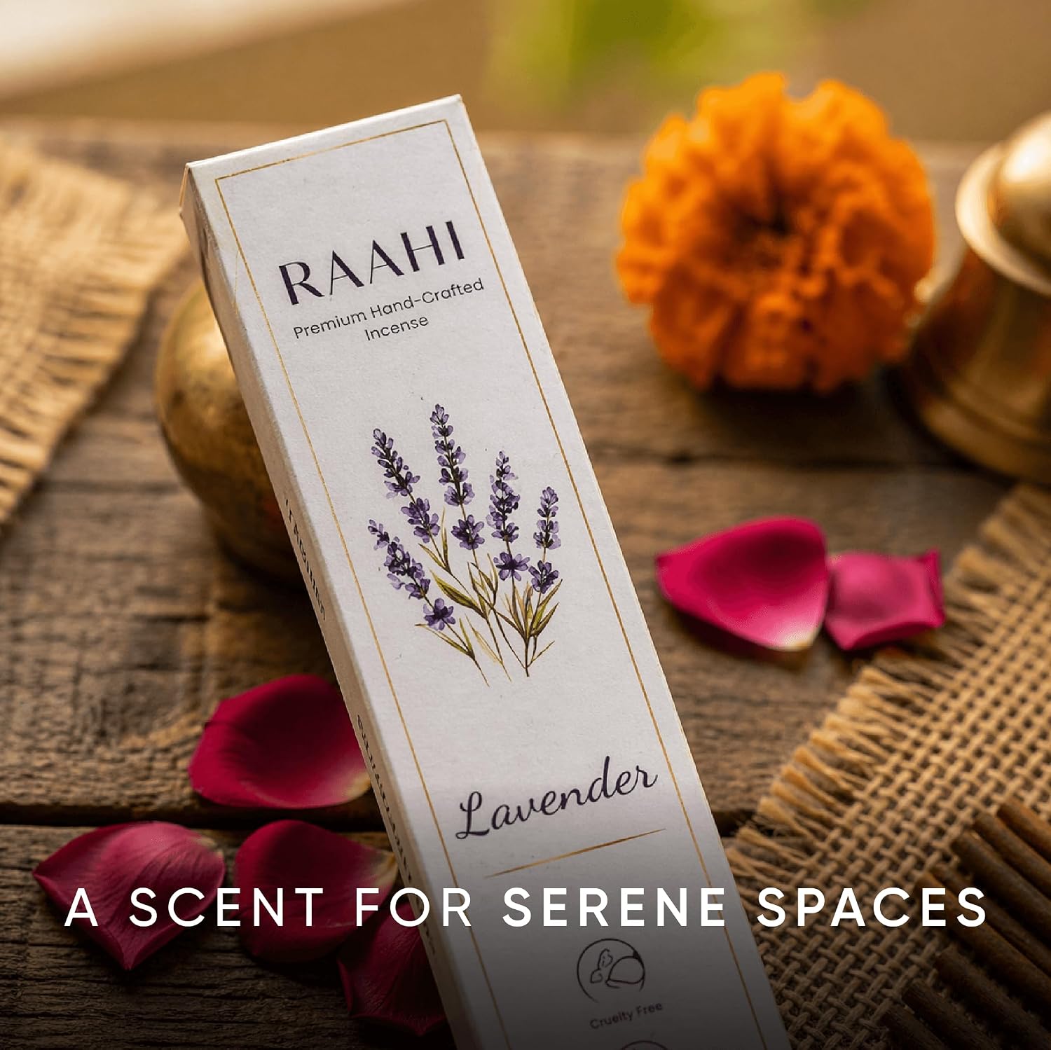 RAAHI Lavender Incense Sticks with Holder, 120 Count, Handcrafted Scented Incense for Home Fragrance, Meditation, Yoga and Room Ambiance