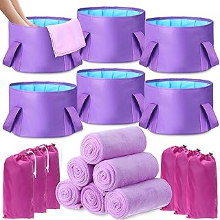 FillTouch 12 Pcs 15L Foldable Foot Soaking Tub Kit Portable Foot Bath Tub for Soaking Feet with Towel and Storage Bag Soak Spa Bucket for Travel Camping (Purple)